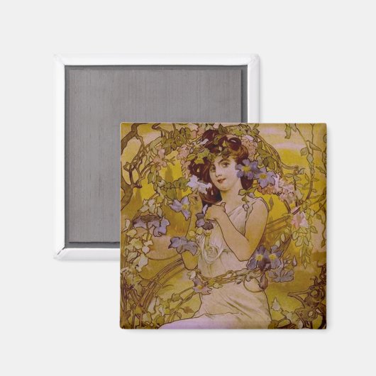 Art Nouveau Woman met Clematis Magneet (Voorkant / Achterkant)