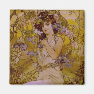 Art Nouveau Woman met Clematis Magneet
