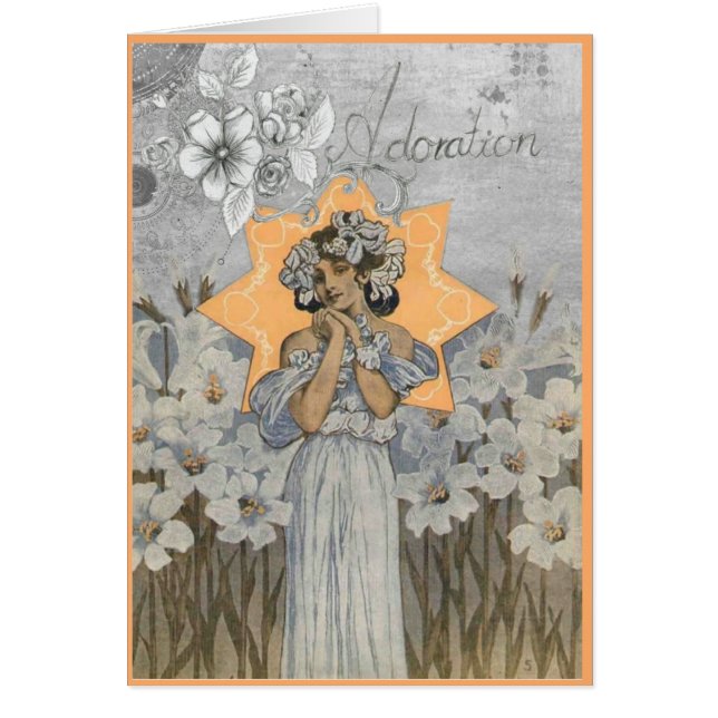 Art nouveau woman met daffodils florale kaart (Voorkant)