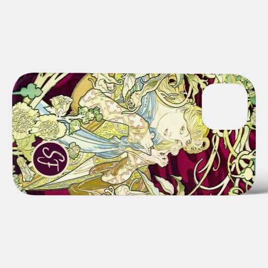 Art Nouveau Woman met Daisy Monogramed Case-Mate iPhone Case (Achterkant (horizontaal))