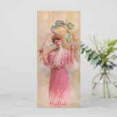 Art Nouveau Woman met Wishbone Good Luck Kaart (Staand voorkant)