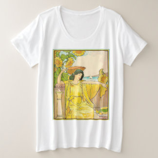 Art Nouveau Woman met zonnebloemen Grote Maat T-shirt