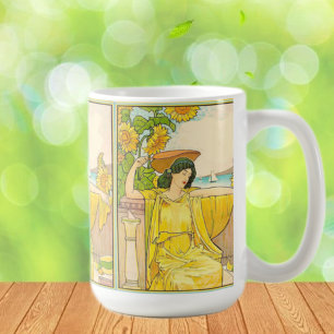 Art Nouveau Woman met zonnebloemen Koffiemok
