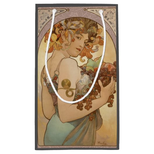 Art Nouveau Woman Mucha Beauful Klein Cadeauzakje (Achterkant)