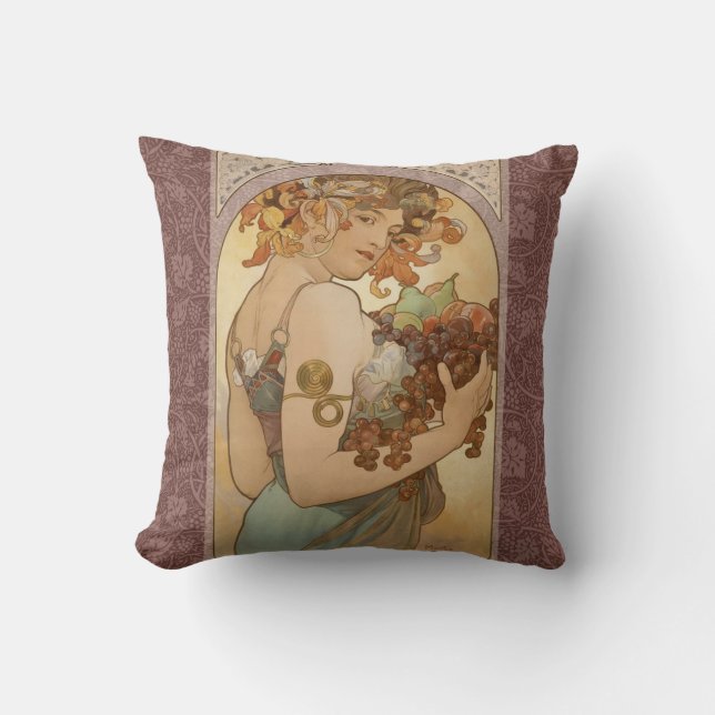 Art Nouveau Woman Mucha Beauful Kussen (Voorkant)