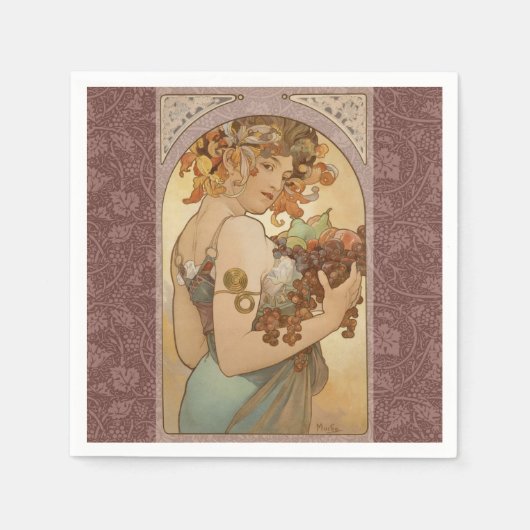 Art Nouveau Woman Mucha Beauful Servetten (Voorkant)