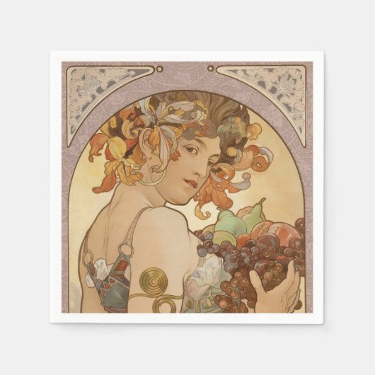 Art Nouveau Woman Mucha Beauful Servetten (Voorkant)