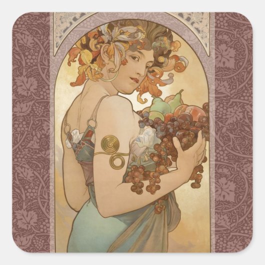 Art Nouveau Woman Mucha Beauful Vierkante Sticker (Voorkant)