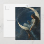 Art Nouveau Woman on Crescent Moon Briefkaart (Voorkant / Achterkant)
