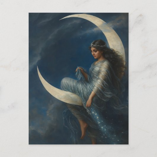 Art Nouveau Woman on Crescent Moon Briefkaart (Voorkant)
