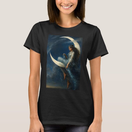Art Nouveau Woman on Crescent Moon T-shirt (Voorkant)