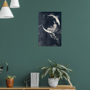 Art Nouveau Woman op de maan van de maan van Cres Poster