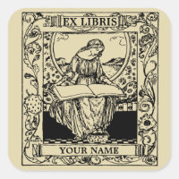 Art Nouveau Woman Reading Book Ex Libris