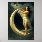 Art Nouveau Woman Riding On A Crescent Moon Poster (Voorkant)