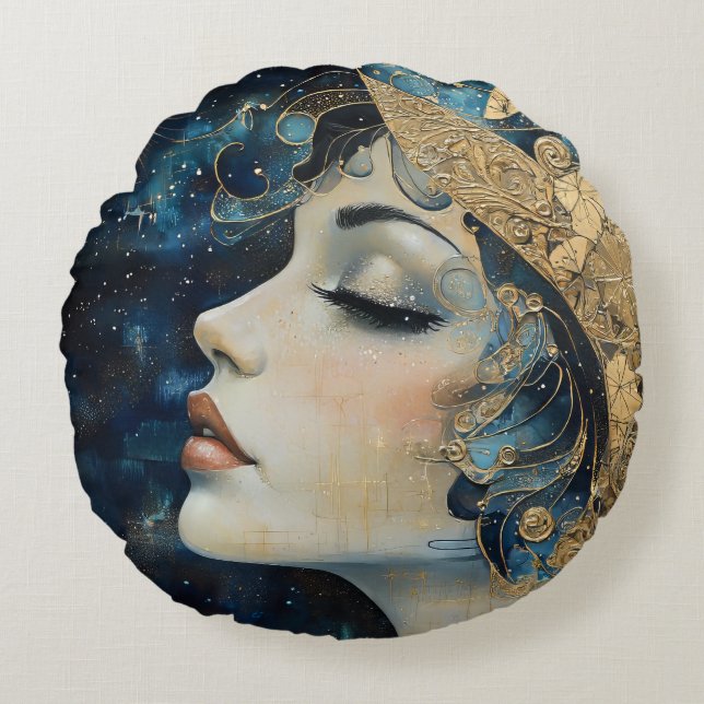 Art Nouveau Woman Rond Kussen (Voorkant)