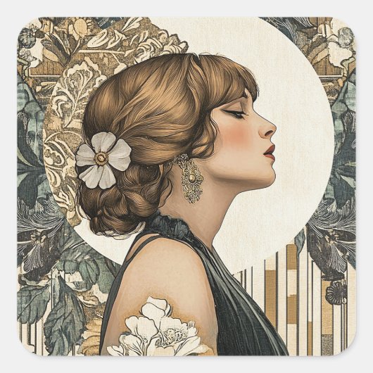 Art Nouveau Woman Vierkante Sticker (Voorkant)