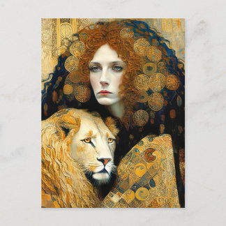Art Nouveau Woman With Leon Inspired By Klimt Briefkaart