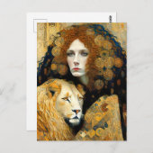 Art Nouveau Woman With Leon Inspired By Klimt Briefkaart (Voorkant / Achterkant)