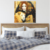 Art Nouveau Woman With Leon Inspired By Klimt Canvas Afdruk (Insitu (Slaapkamer))