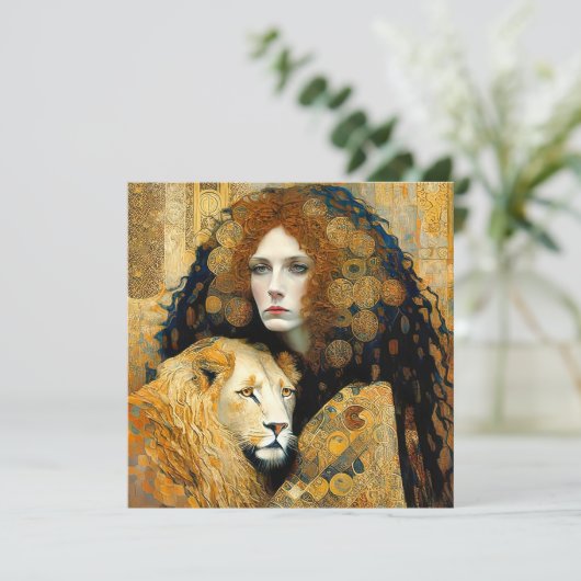 Art Nouveau Woman With Leon Inspired By Klimt Save The Date (Staand voorkant)