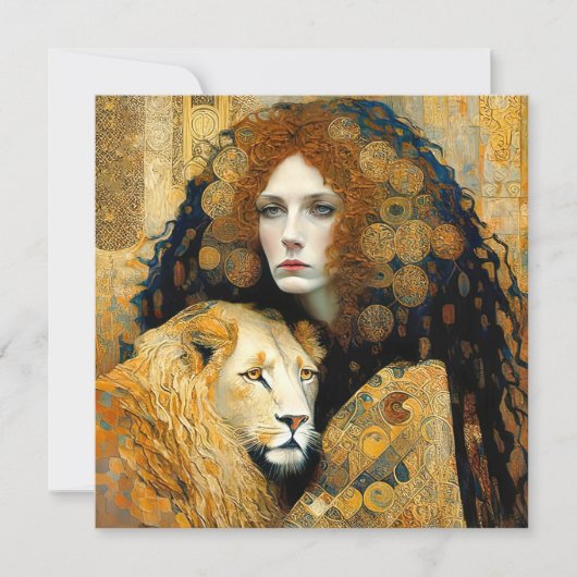 Art Nouveau Woman With Leon Inspired By Klimt Save The Date (Voorkant)