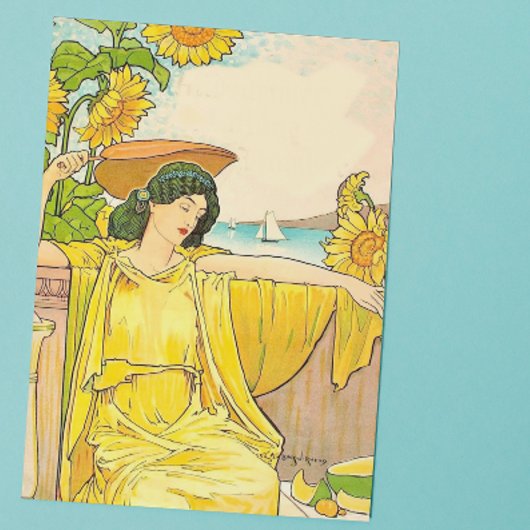 Art Nouveau Woman with Sunflowers  Notitiekaartje