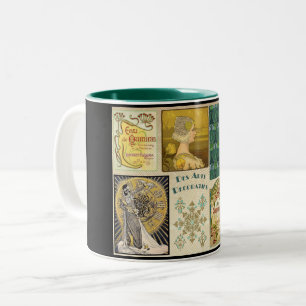 Art nouveau women advertence vintage tweekleurige koffiemok