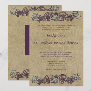 Art Nouveau Woodgrain  Wineyard Wedding Kaart