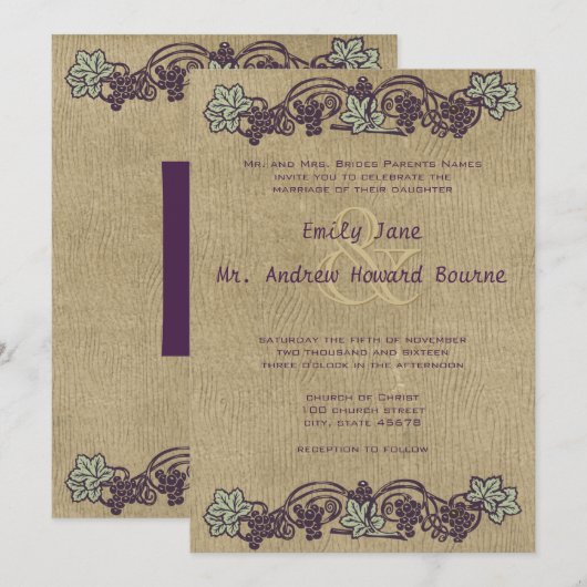 Art Nouveau Woodgrain Wineyard Wedding Kaart (Voorkant / Achterkant)