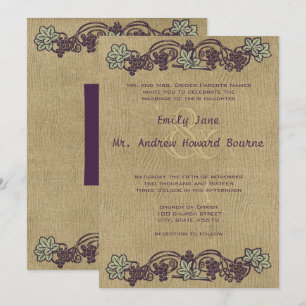 Art Nouveau Woodgrain  Wineyard Wedding Kaart