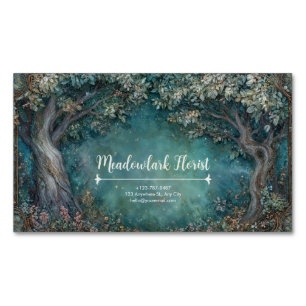 Art Nouveau Woud Turquoise Kromme Boom Weelderig Magnetisch Visitekaartje