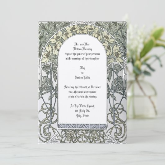 Art Nouveau Yellow Floral Border door Alphonse Muc Kaart (Staand voorkant)