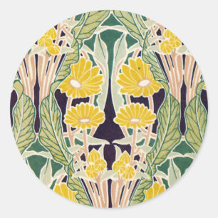 Art Nouveau Yellow Flowers Ronde Sticker