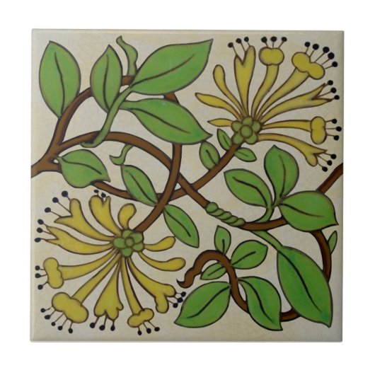 Art Nouveau Yellow Honeysuckle Art Antiek Repro Tegeltje (Voorkant)