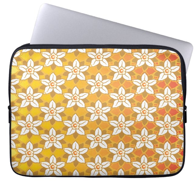 Art Nouveau yellow Jonquil floral wallpaper damask Laptop Sleeve (Voorkant)