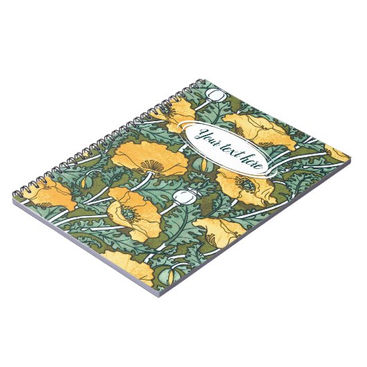 Art Nouveau Yellow Poppy Jouw tekst Notitieboek (Linkerzijde)
