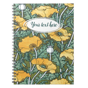 Art Nouveau Yellow Poppy Jouw tekst Notitieboek