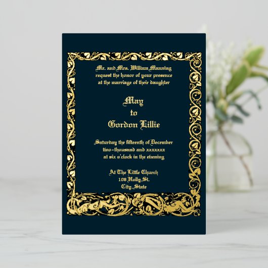 Art Nouveau Zeemeermin Border Bruiloft Folie Uitnodiging (Staand Voorkant)