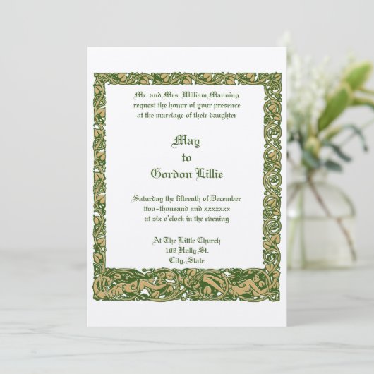  Art Nouveau Zeemeermin Border Bruiloft Kaart (Staand voorkant)