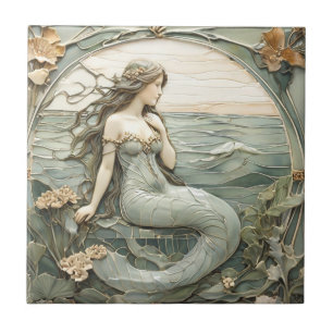 Art Nouveau Zeemeermin Faux Relief R Mint Ocean Ze Tegeltje