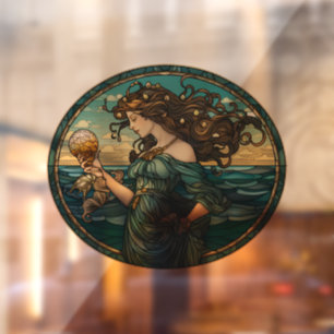 Art Nouveau Zeemeermin Glas in lood Venster Cling Raamsticker