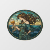 Art Nouveau Zeemeermin Glas in lood Venster Cling Raamsticker (Vel)