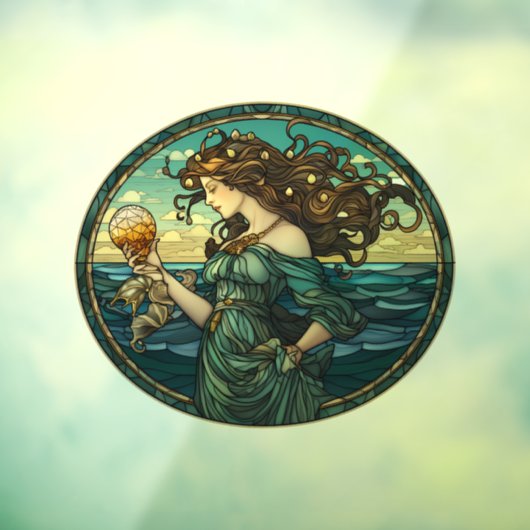 Art Nouveau Zeemeermin Glas in lood Venster Cling Raamsticker (Vel 3)