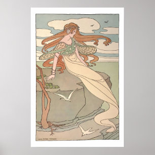 Art Nouveau Zeemeermin uit vervlogen tijd Poster