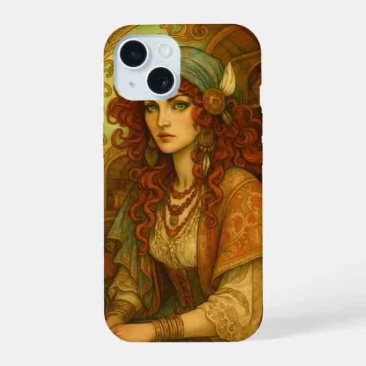 Art Nouveau Zigeunerin iPhone 15 Case (Achterkant)