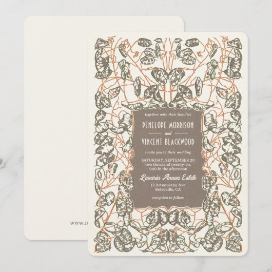 Art Nouveau Zilveren Dollar Plant bruiloft Kaart (Voorkant / Achterkant)