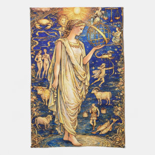 Art Nouveau Zodiac Godin Hemelse Illustratie Theedoek