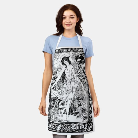 Art Nouveau-zomer met vlinderfee uit het verleden Schort (Gedragen)