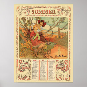 Art Nouveau-zomerkalender uit het Victoriaans tijd Poster