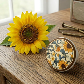 Art Nouveau Zonnebloem in vintage stijl Keramische Knop